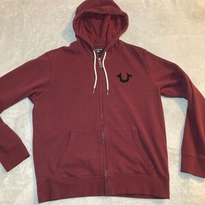 Men’s True Religion World Tour Maroon zip up hoodie size Large